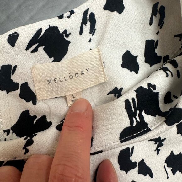 MELLODAY WOMENS SHORT SLEEVE BLOUSE SHIRT BLACK AND WHITE LARGE - Picture 2 of 7